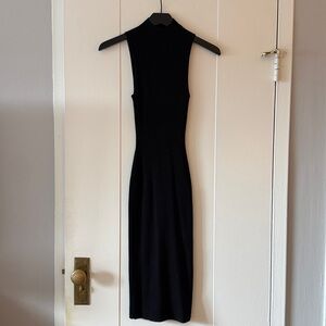 Babaton Black Sleeveless Ribbed Mock-Neck Midi Dress